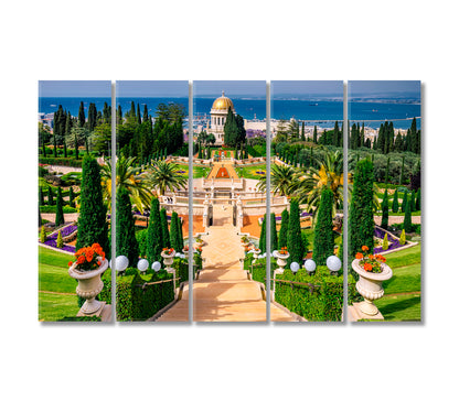 Bahai Gardens in Haifa Israel Canvas Print-Canvas Print-CetArt-5 Panels-36x24 inches-CetArt