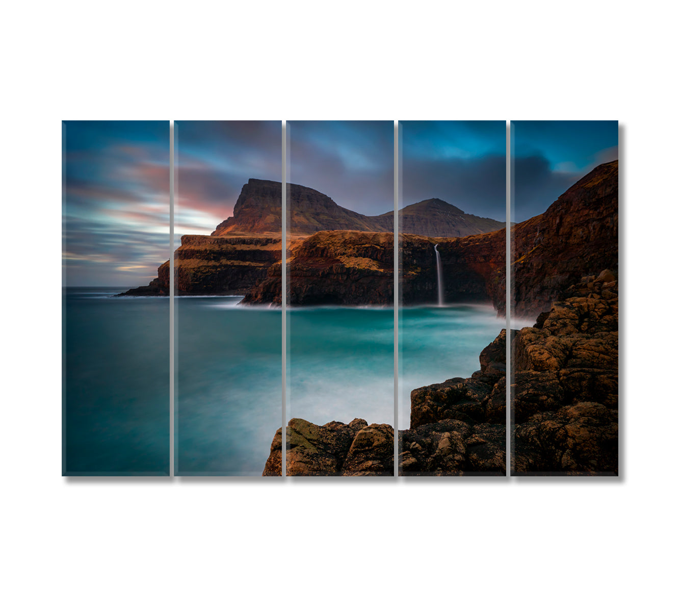 Mulafossur Waterfall on Vagar Island Faroe Islands Canvas Print-Canvas Print-CetArt-5 Panels-36x24 inches-CetArt