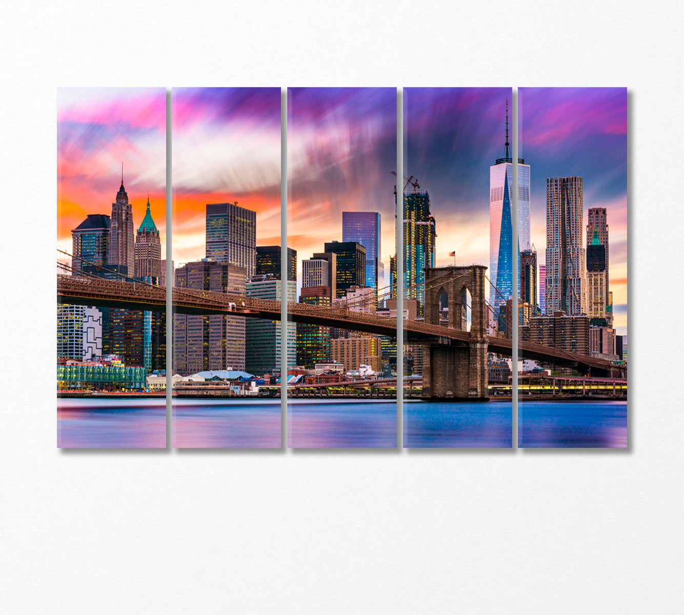 New York City Skyline with Brooklyn Bridge Canvas Print-Canvas Print-CetArt-5 Panels-36x24 inches-CetArt