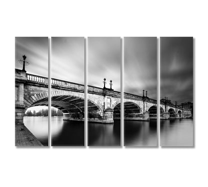 Black and White Kingston Bridge over River Thames England Canvas Print-Canvas Print-CetArt-5 Panels-36x24 inches-CetArt
