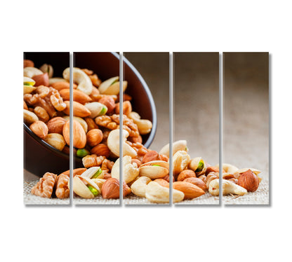 Nuts Cashews Almonds Pistachios Hazelnuts and Walnuts Canvas Print-Canvas Print-CetArt-5 Panels-36x24 inches-CetArt