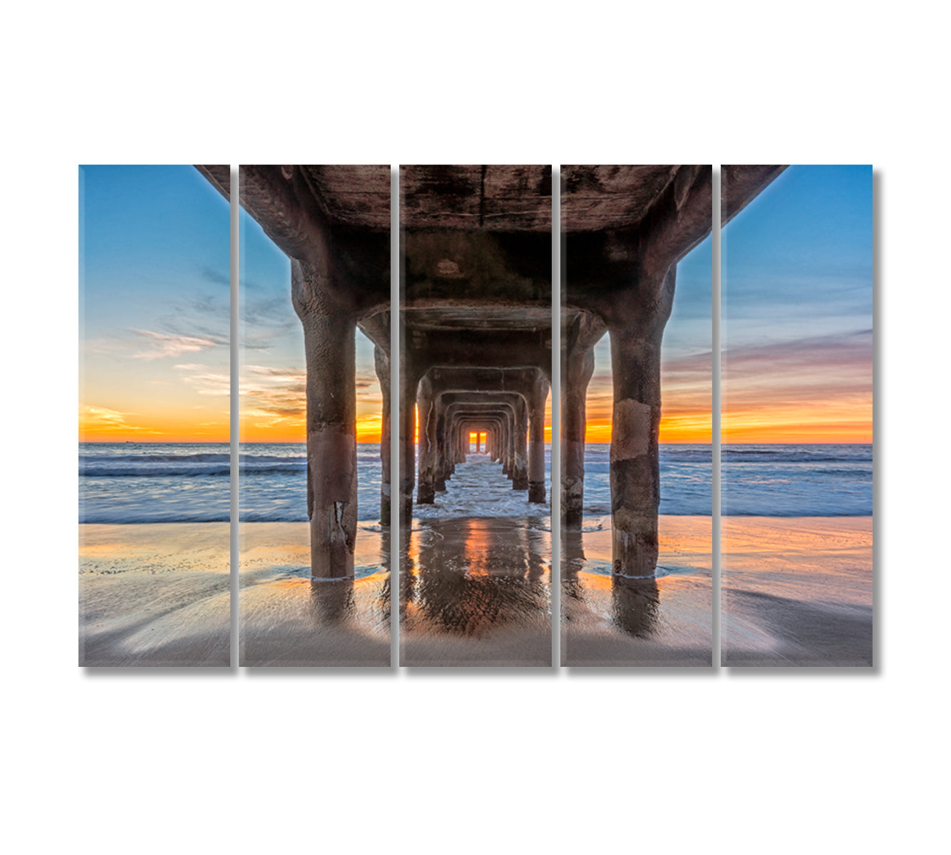 Manhattan Beach Pier at Sunset California Canvas Print-Canvas Print-CetArt-5 Panels-36x24 inches-CetArt