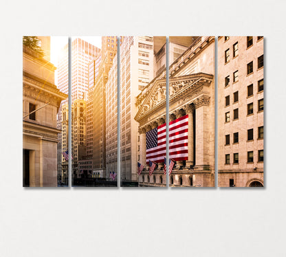 New York Stock Exchange with Flag USA Canvas Print-Canvas Print-CetArt-5 Panels-36x24 inches-CetArt