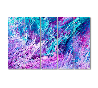 Beautiful Mixed Turquoise and Purple Liquid Splashes and Ripple Canvas Print-Canvas Print-CetArt-5 Panels-36x24 inches-CetArt