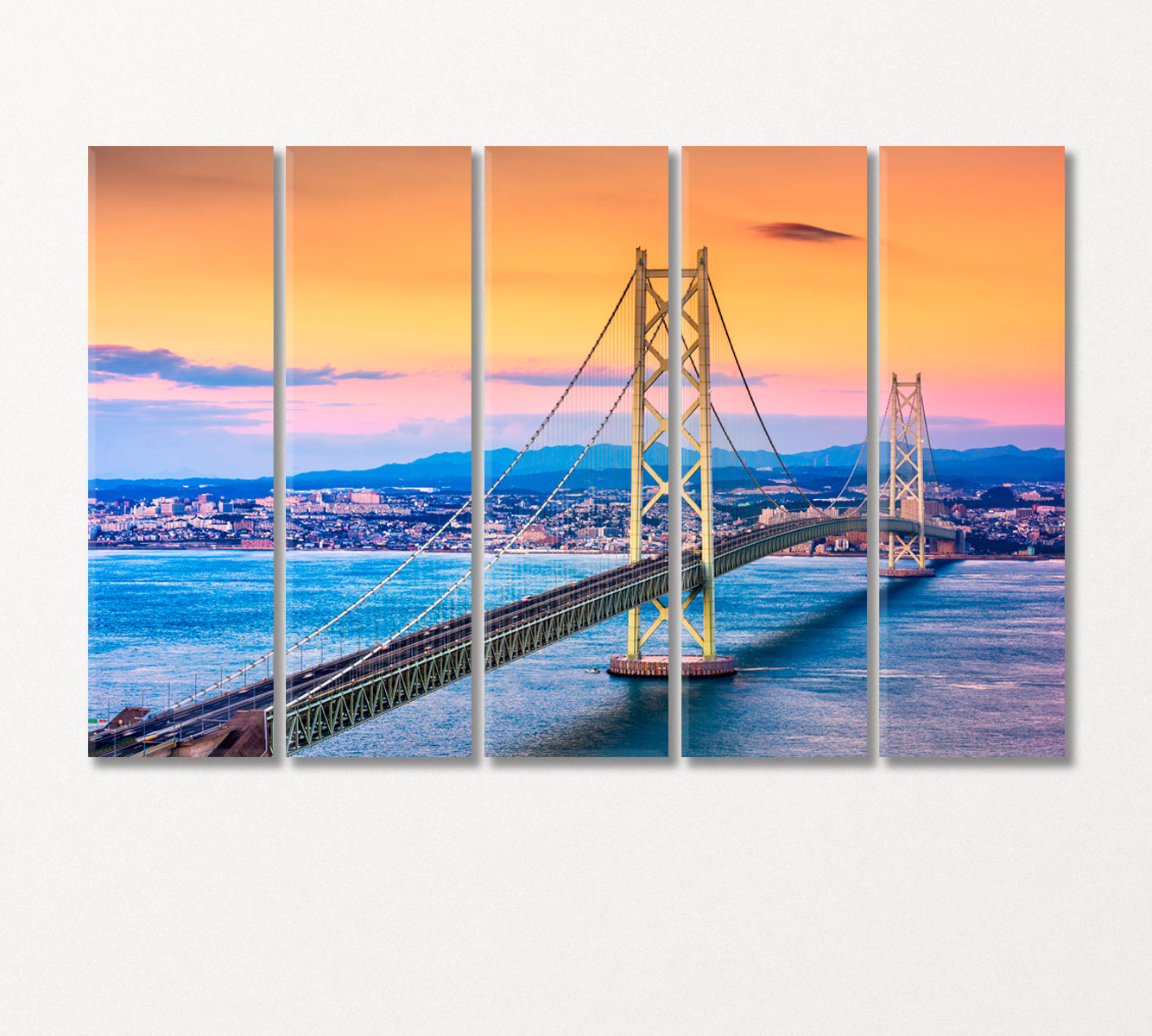 Akashi Kaikyo Bridge at Dusk Japan Canvas Print-Canvas Print-CetArt-5 Panels-36x24 inches-CetArt