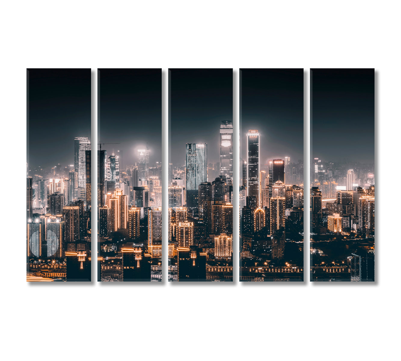 Night City Skyline Canvas Print-Canvas Print-CetArt-5 Panels-36x24 inches-CetArt