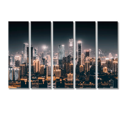 Night City Skyline Canvas Print-Canvas Print-CetArt-5 Panels-36x24 inches-CetArt