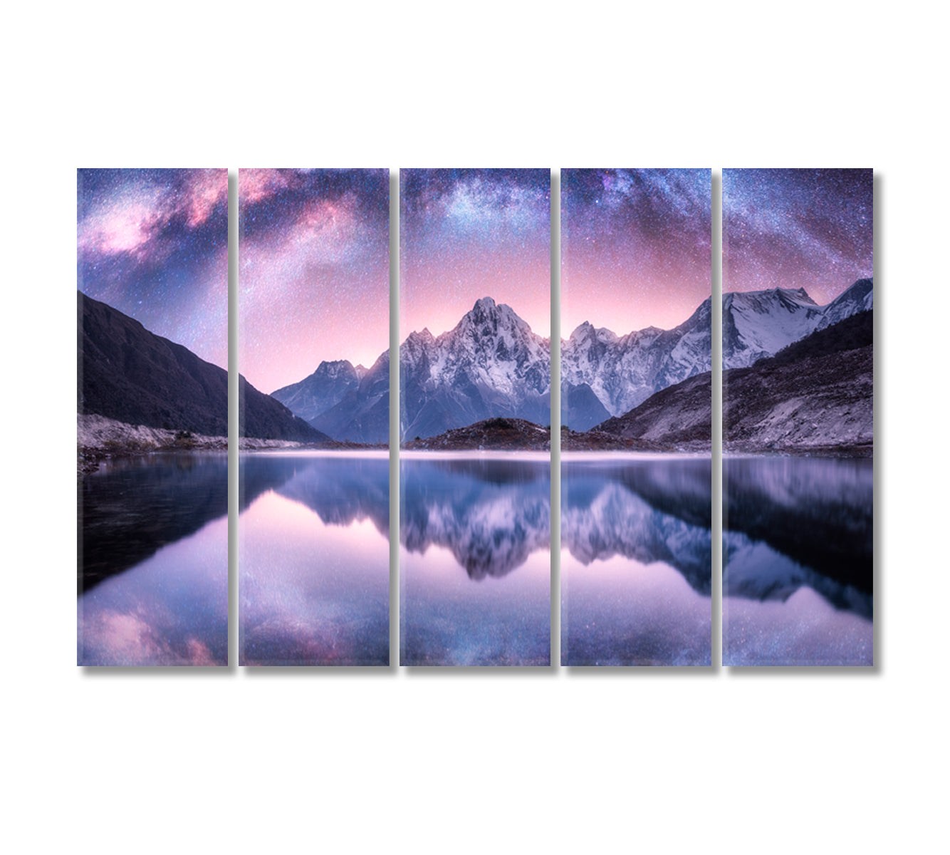 Snowy Mountains Landscape with Milky Way Canvas Print-Canvas Print-CetArt-5 Panels-36x24 inches-CetArt