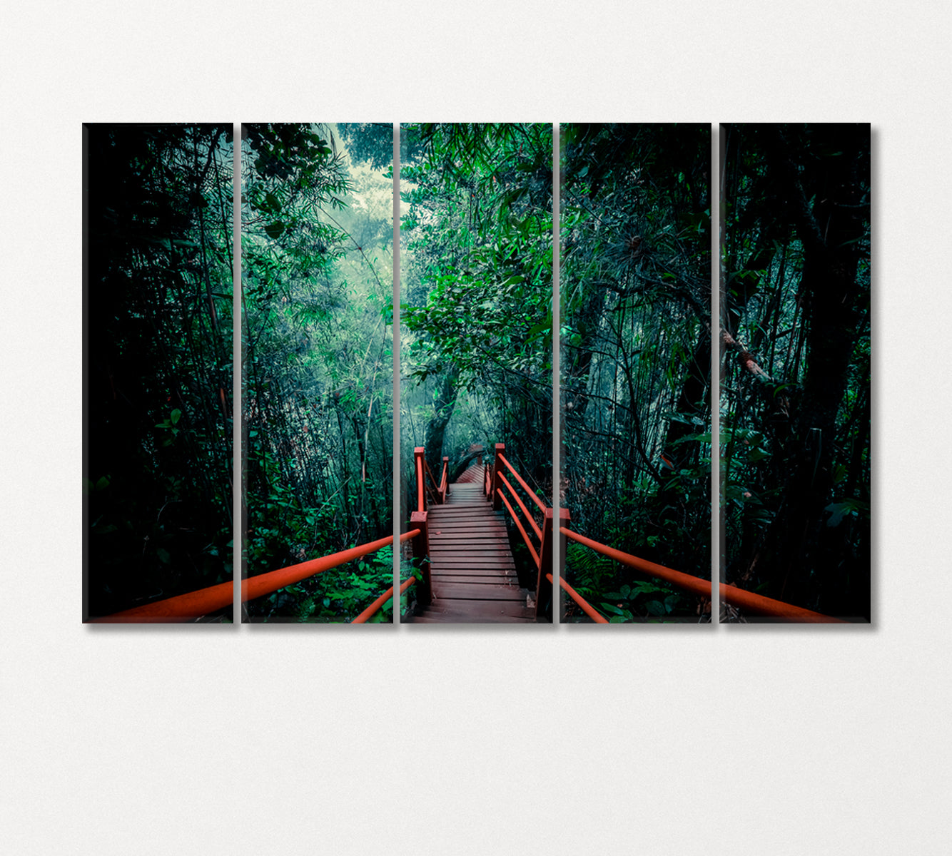 Wooden Bridge in Mystical Foggy Forest Canvas Print-Canvas Print-CetArt-5 Panels-36x24 inches-CetArt
