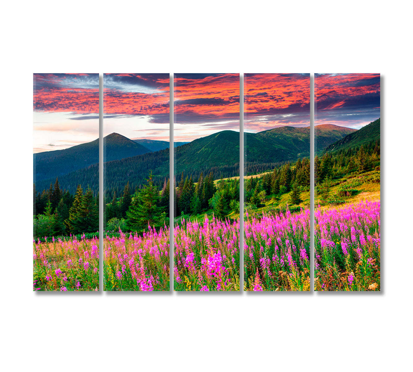 Flower Field near Mountains Canvas Print-Canvas Print-CetArt-5 Panels-36x24 inches-CetArt