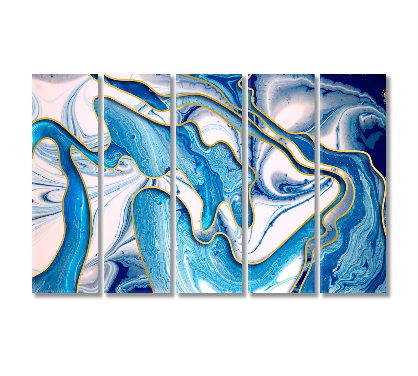 Trendy Abstract Modern Blue Wavy Pattern Canvas Print-Canvas Print-CetArt-5 Panels-36x24 inches-CetArt