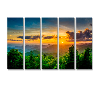 Sunset over Appalachian Mountains North Carolina Canvas Print-Canvas Print-CetArt-5 Panels-36x24 inches-CetArt