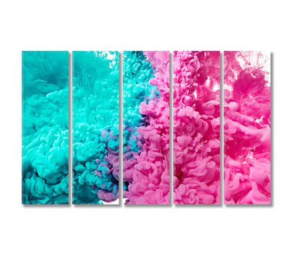 Pink and Green Ink Paint Drops in Water Canvas Print-Canvas Print-CetArt-5 Panels-36x24 inches-CetArt
