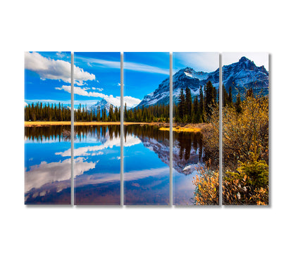 Rocky Mountains of Canada Reflected in Lake Canvas Print-Canvas Print-CetArt-5 Panels-36x24 inches-CetArt