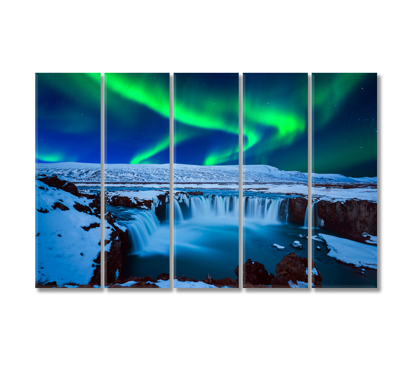 Aurora Borealis at Godafoss Waterfall Iceland Northern Light Canvas Print-Canvas Print-CetArt-5 Panels-36x24 inches-CetArt