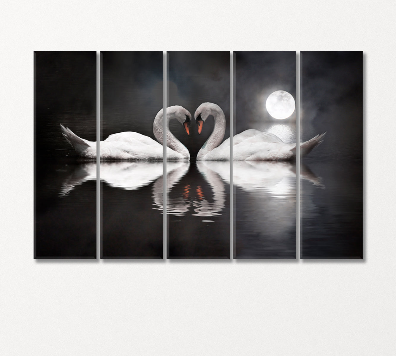 Two White Swans in Shape of Heart Canvas Print-Canvas Print-CetArt-5 Panels-36x24 inches-CetArt