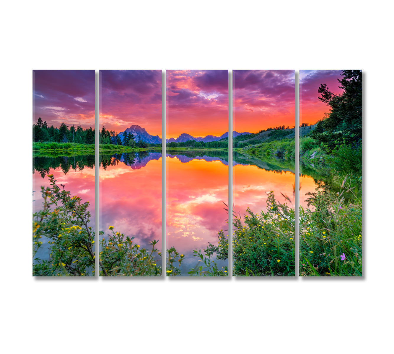 Moran and Snake River at Oxbow Bend in Grand Teton National Park Wyoming Canvas Print-Canvas Print-CetArt-5 Panels-36x24 inches-CetArt