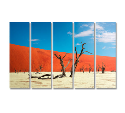 Red Dunes with Camel Thorn Trees Namib-Naukluft National Park Canvas Print-Canvas Print-CetArt-5 Panels-36x24 inches-CetArt