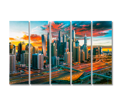 Dubai Marina Cityscape United Arab Emirates Canvas Print-Canvas Print-CetArt-5 Panels-36x24 inches-CetArt