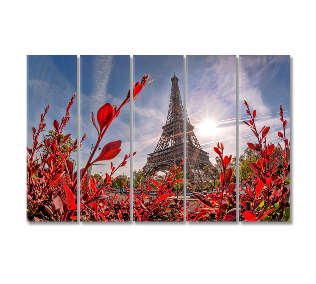 Eiffel Tower with Spring Flowers at Dawn Canvas Print-Canvas Print-CetArt-5 Panels-36x24 inches-CetArt