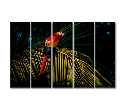 Macaw Parrot on Palm Leaf Canvas Print-Canvas Print-CetArt-5 Panels-36x24 inches-CetArt