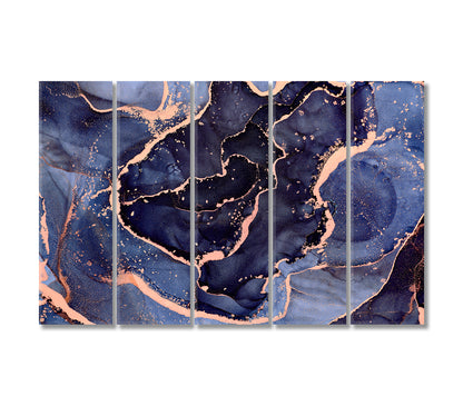 Luxury Abstract Blue Fluid Art Swirls Canvas Print-Canvas Print-CetArt-5 Panels-36x24 inches-CetArt
