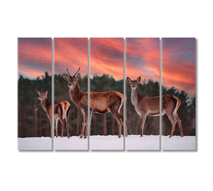 Deer in Winter Forest Canvas Print-Canvas Print-CetArt-5 Panels-36x24 inches-CetArt
