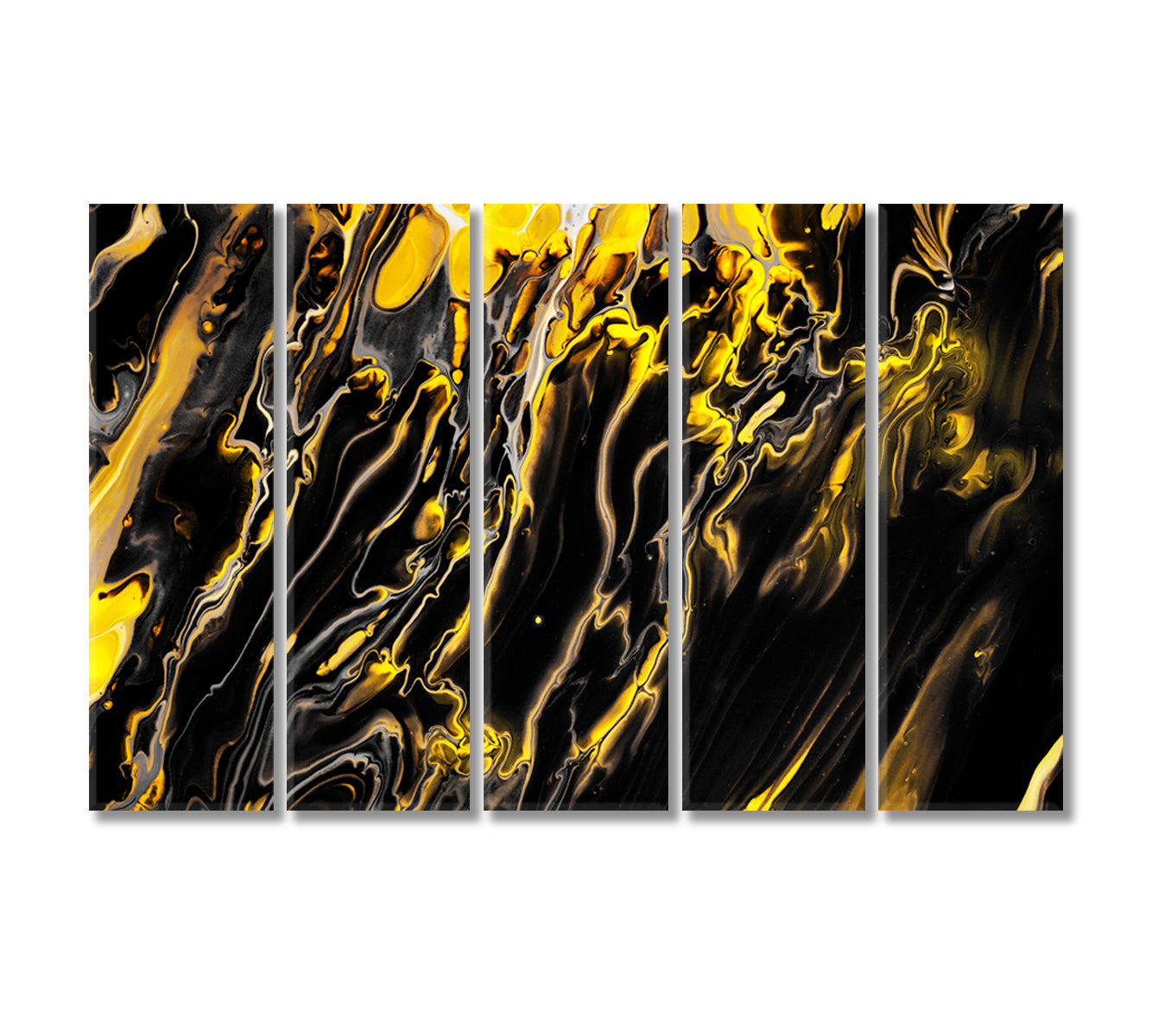 Black and Yellow Fluid Marble Pattern Canvas Print-Canvas Print-CetArt-5 Panels-36x24 inches-CetArt