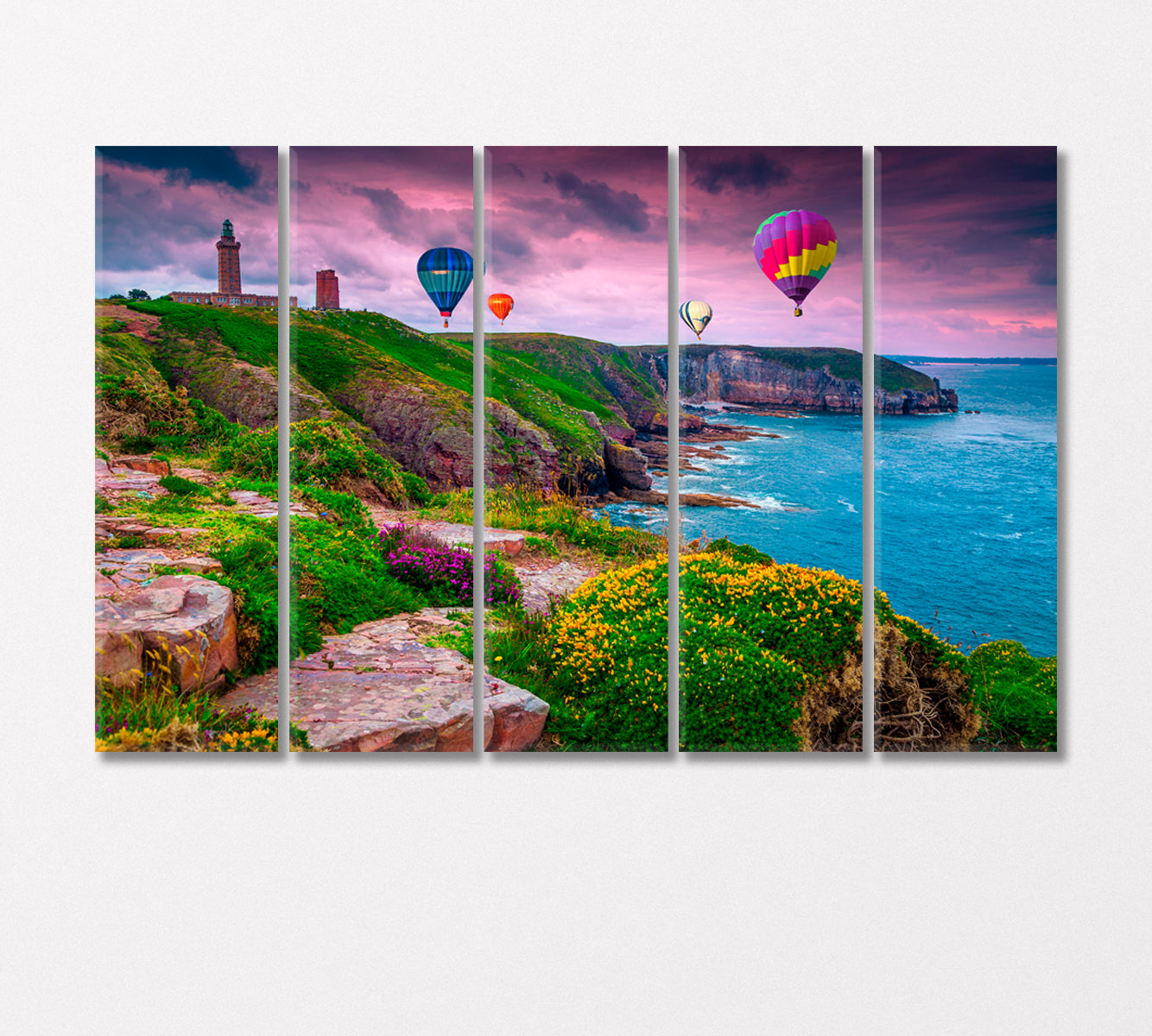 Fantastic Landscape with Air Balloons at Sunset Canvas Print-Canvas Print-CetArt-5 Panels-36x24 inches-CetArt