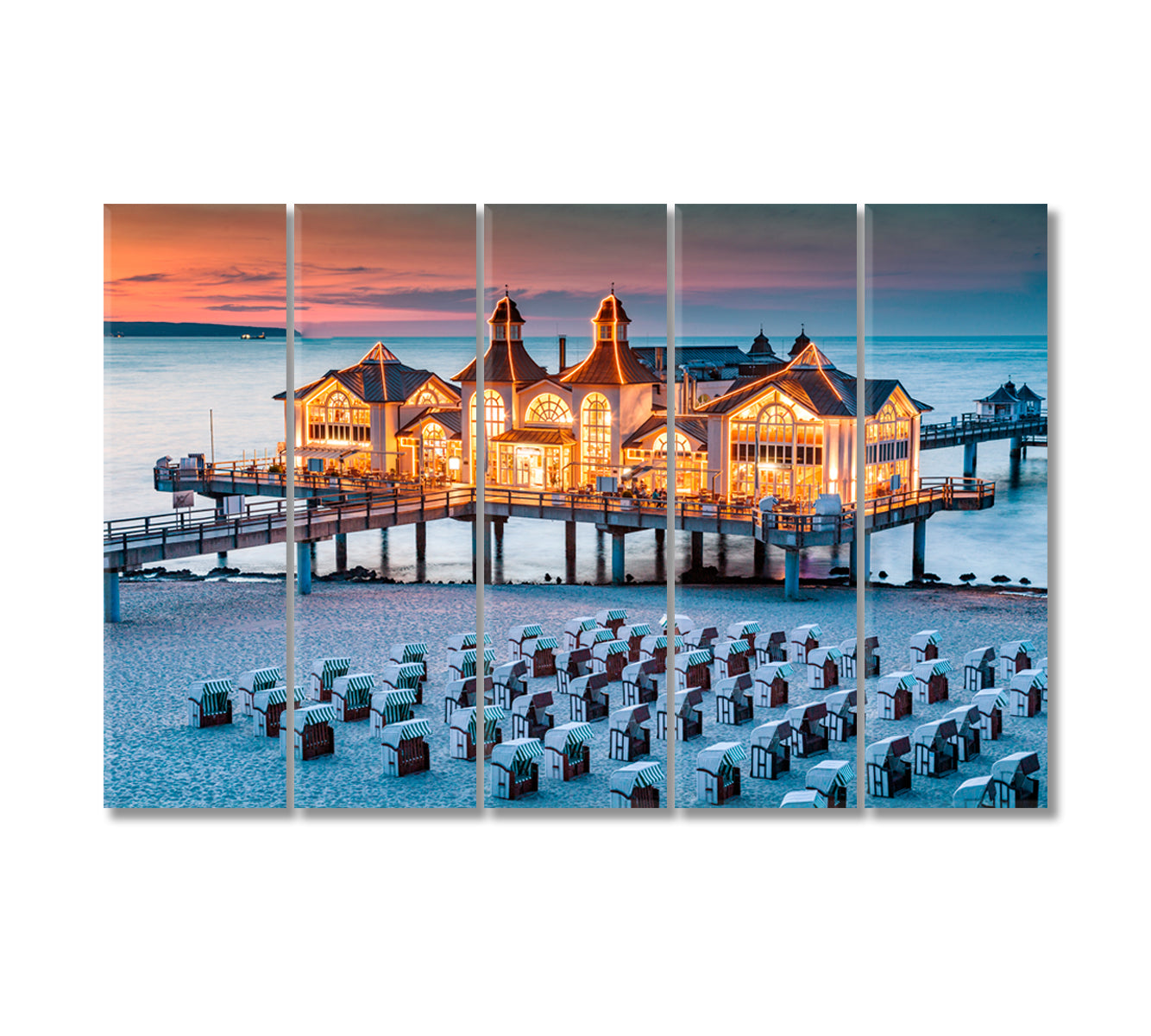 Sellin Pier at Dusk Ostseebad Sellin Germany Canvas Print-Canvas Print-CetArt-5 Panels-36x24 inches-CetArt