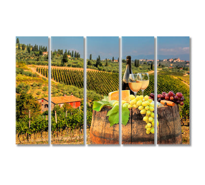 Wine with Barrel on Vineyard in Chianti Tuscany Italy Canvas Print-Canvas Print-CetArt-5 Panels-36x24 inches-CetArt