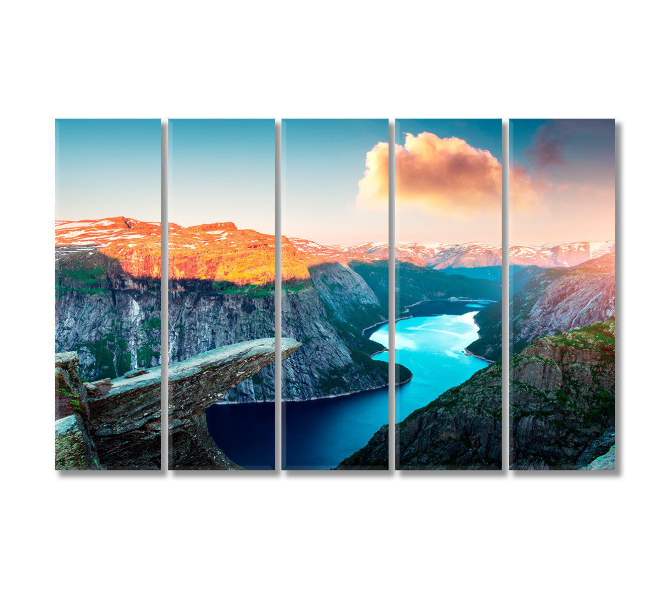 Picturesque Landscape With Trolltunga Rock Norway Canvas Print-Canvas Print-CetArt-5 Panels-36x24 inches-CetArt