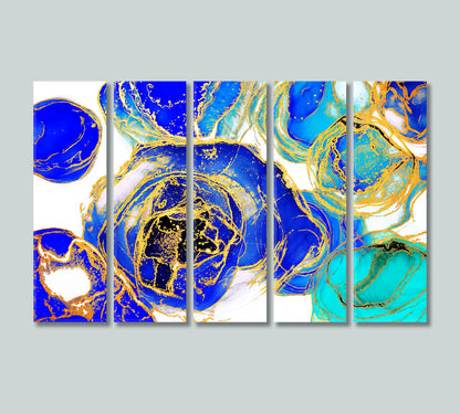 Abstract Alcohol Ink Blue and Gold Swirls Modern Art Canvas Print-Canvas Print-CetArt-5 Panels-36x24 inches-CetArt