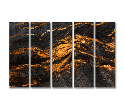 Stunning Black Marble with Luminous Veins Canvas Print-Canvas Print-CetArt-5 Panels-36x24 inches-CetArt
