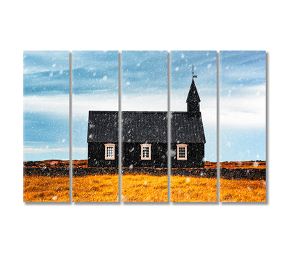 Black Church of Budir Iceland Winter Landscape Canvas Print-Canvas Print-CetArt-5 Panels-36x24 inches-CetArt