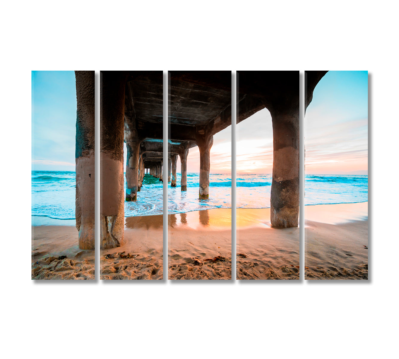 Manhattan Beach Pier at Bright Sunset Canvas Print-Canvas Print-CetArt-5 Panels-36x24 inches-CetArt