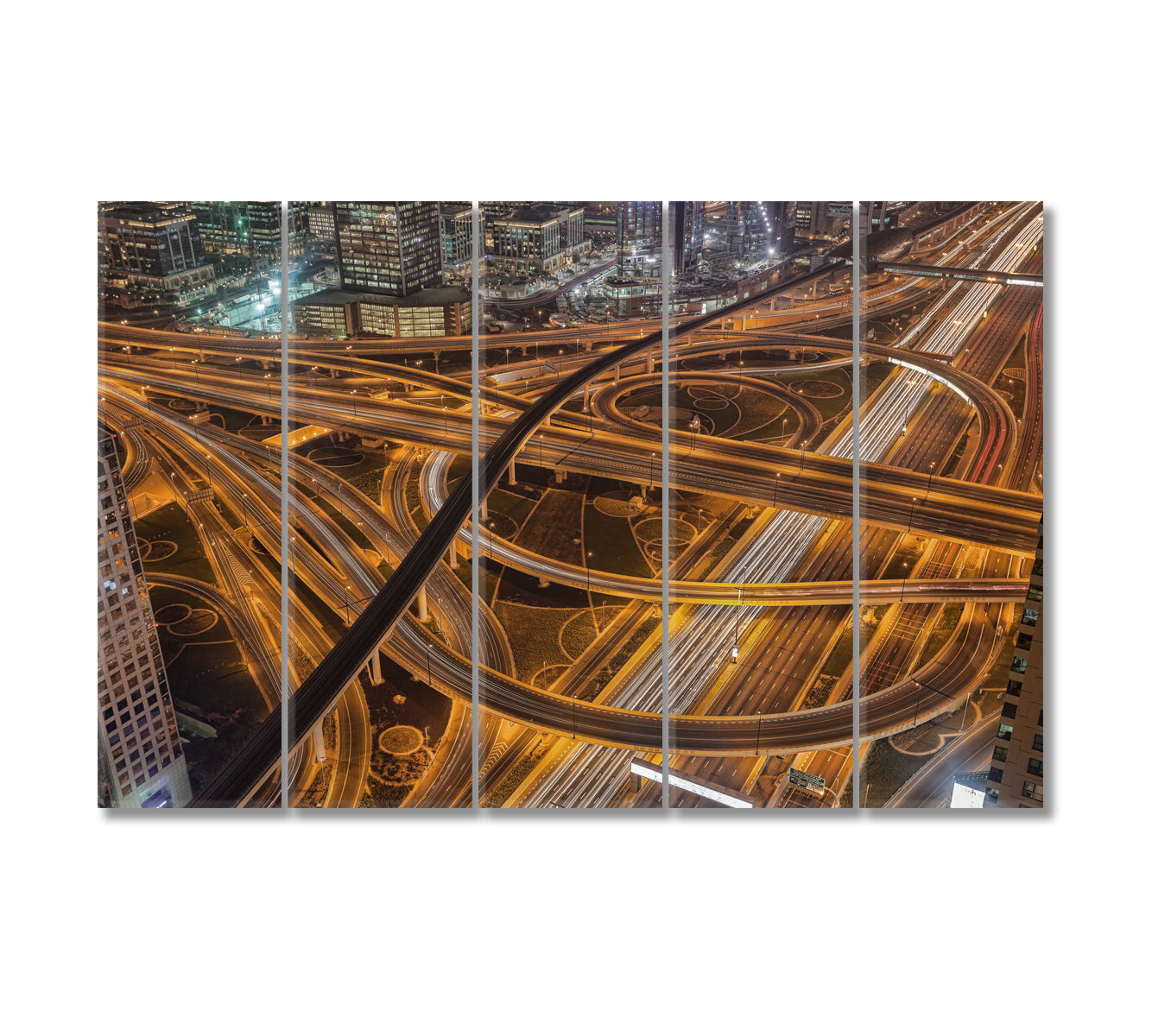 Dubai Night Highway Canvas Print-Canvas Print-CetArt-5 Panels-36x24 inches-CetArt