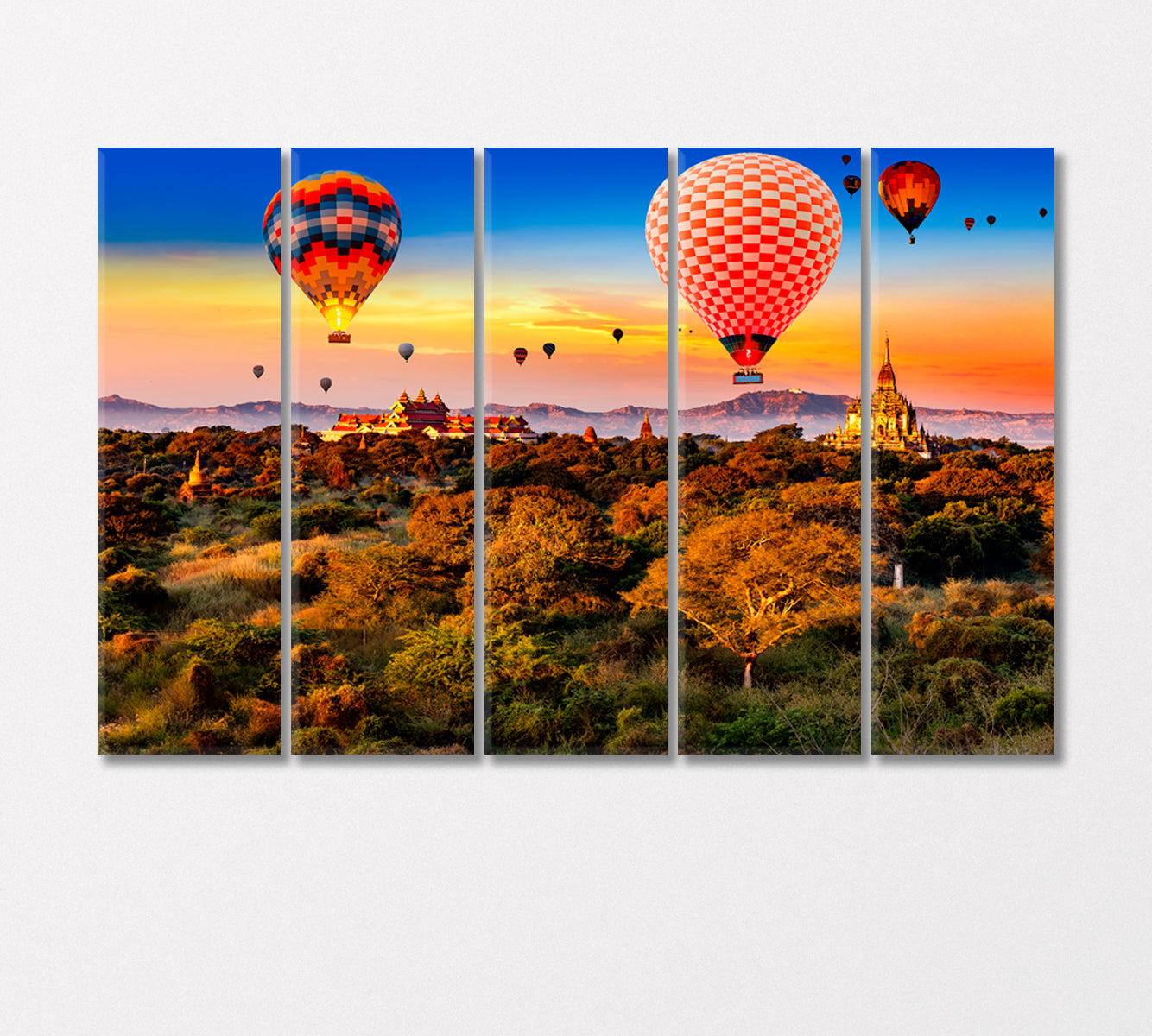 Hot Air Balloons in Dawn over Ananda Temple Bagan Canvas Print-Canvas Print-CetArt-5 Panels-36x24 inches-CetArt