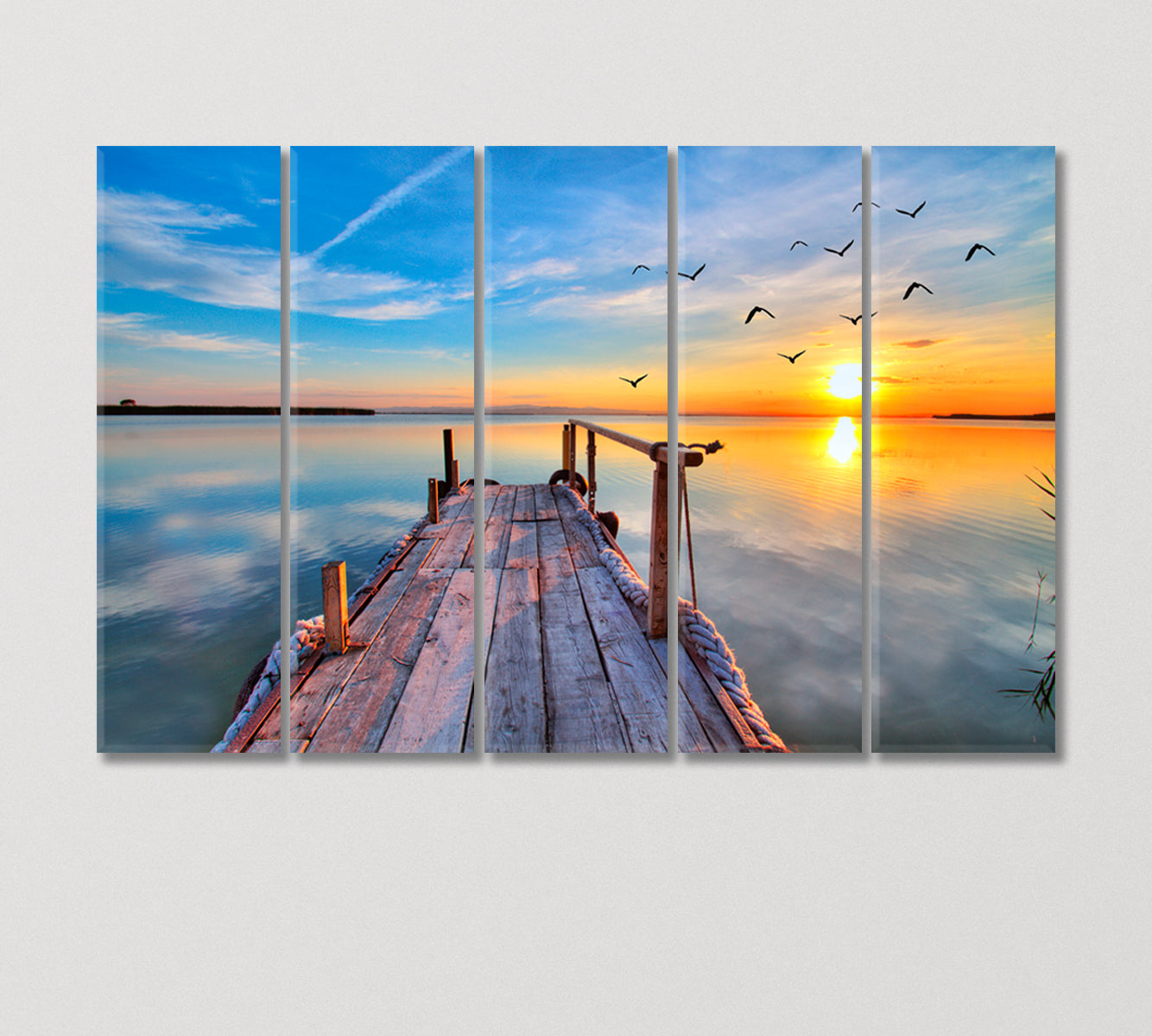 Seagulls in Sunset over River Canvas Print-Canvas Print-CetArt-5 Panels-36x24 inches-CetArt