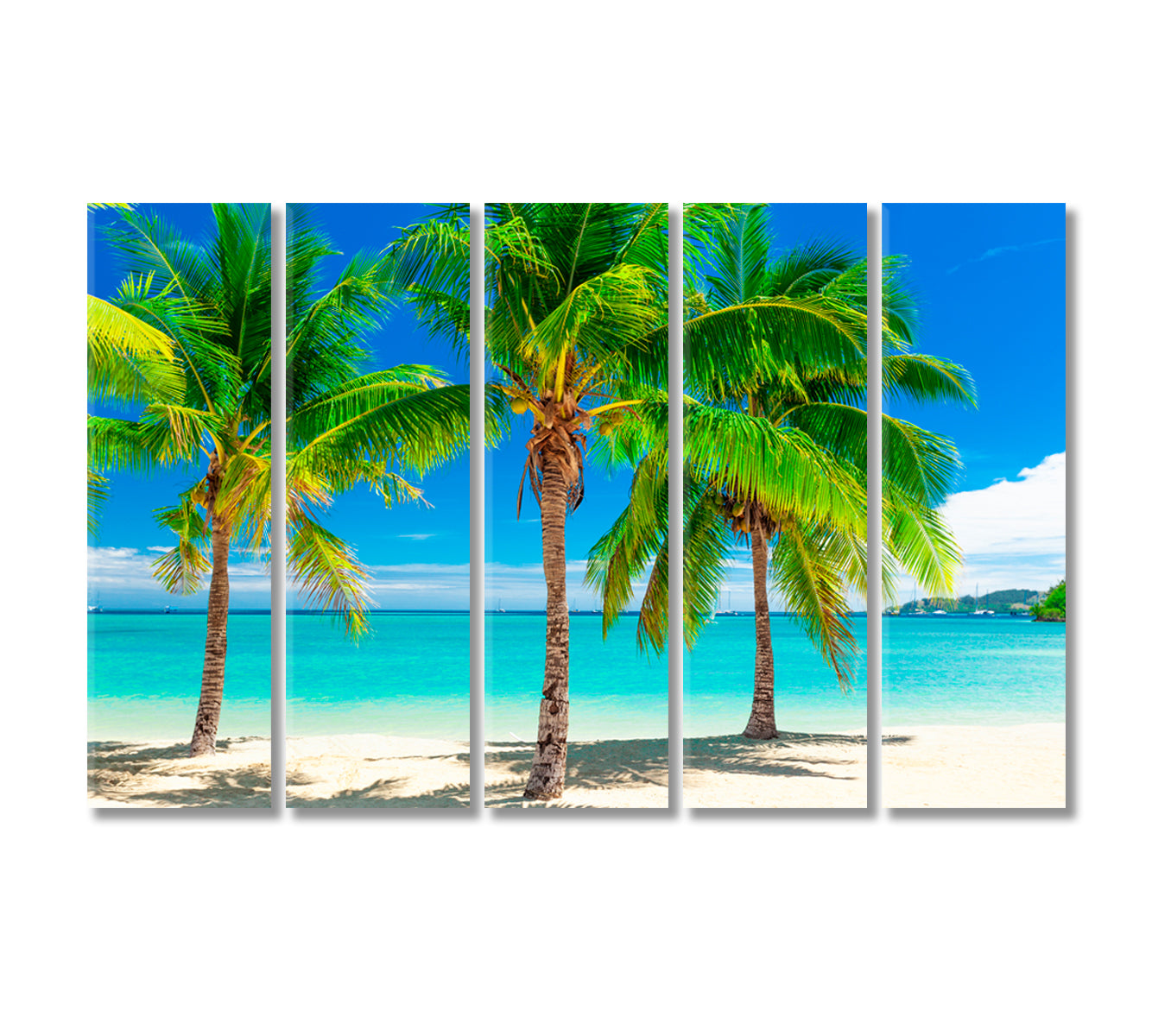 Tropical Beach with Coconut Palm Trees Canvas Print-Canvas Print-CetArt-5 Panels-36x24 inches-CetArt