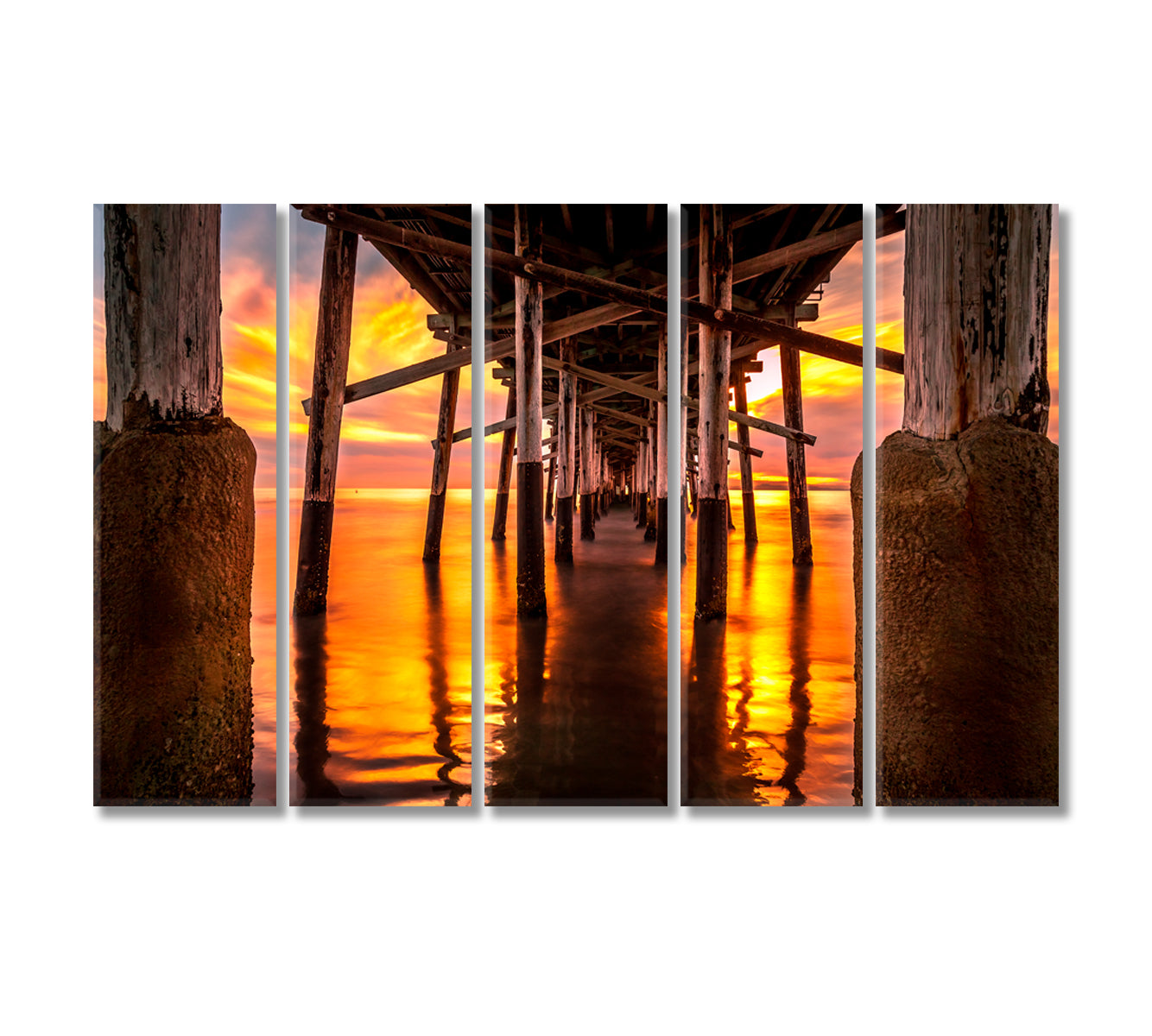 Under the Newport Beach Pier at Sunset Canvas Print-Canvas Print-CetArt-5 Panels-36x24 inches-CetArt
