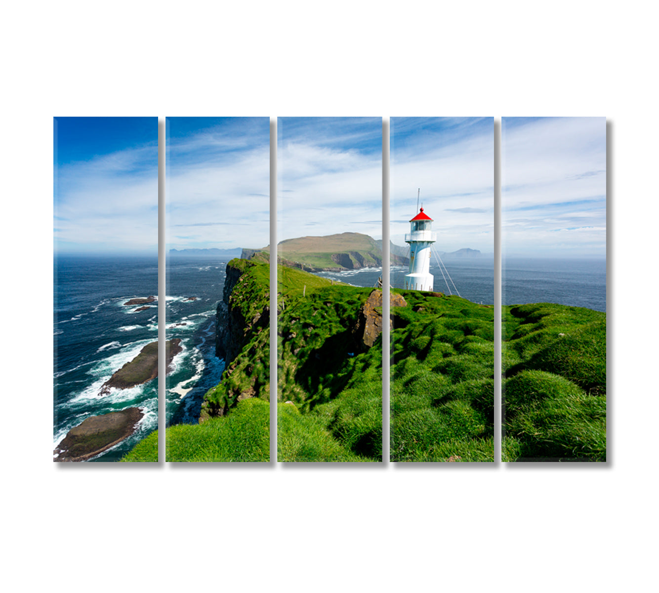 Beautiful Lighthouse on Mykines Island Faroe Islands North Atlantic Ocean Canvas Print-Canvas Print-CetArt-5 Panels-36x24 inches-CetArt