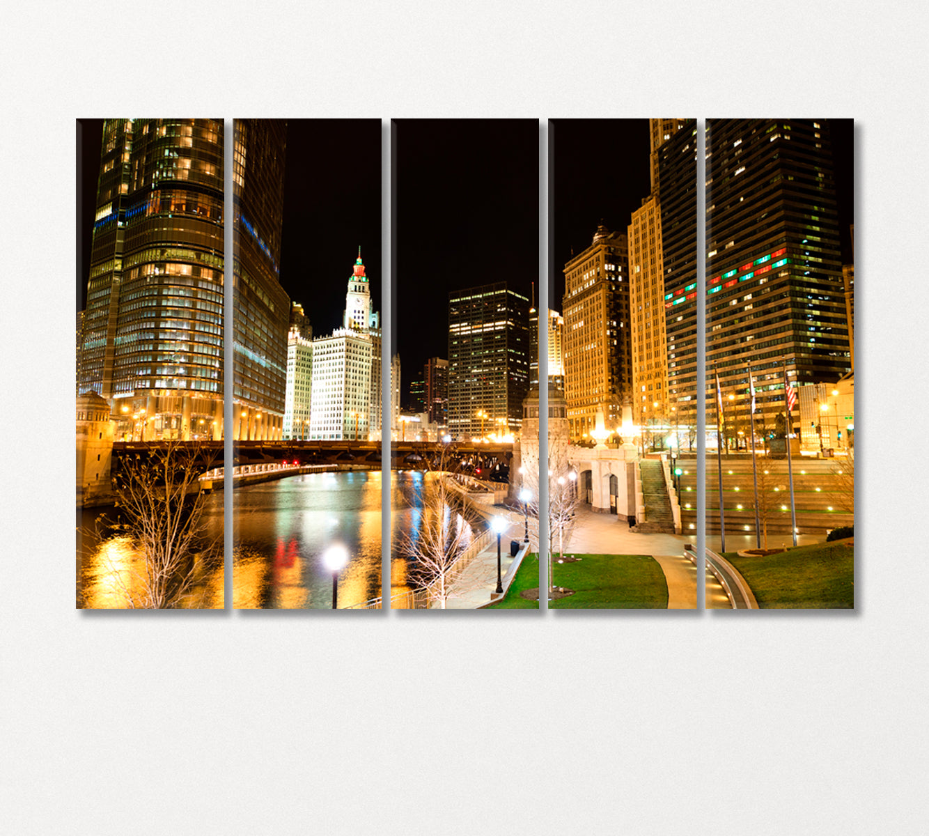 Chicago Night Lights Canvas Print-Canvas Print-CetArt-5 Panels-36x24 inches-CetArt