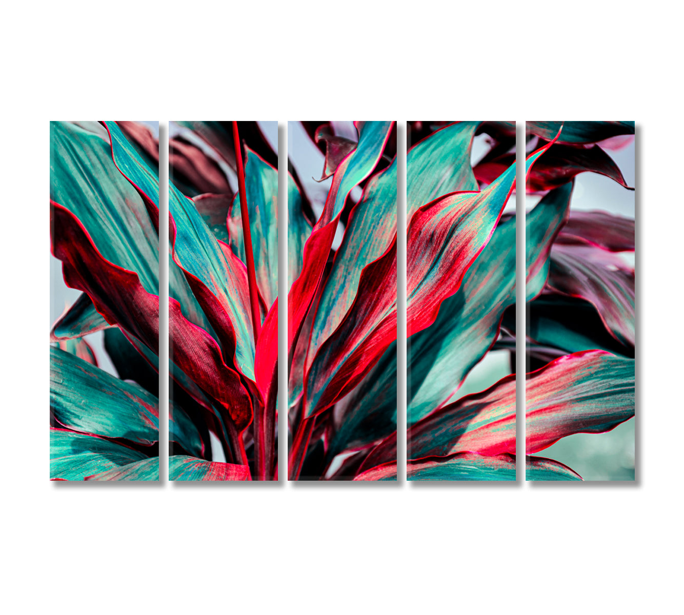Red And Green Tropical Leaves Canvas Print-Canvas Print-CetArt-5 Panels-36x24 inches-CetArt