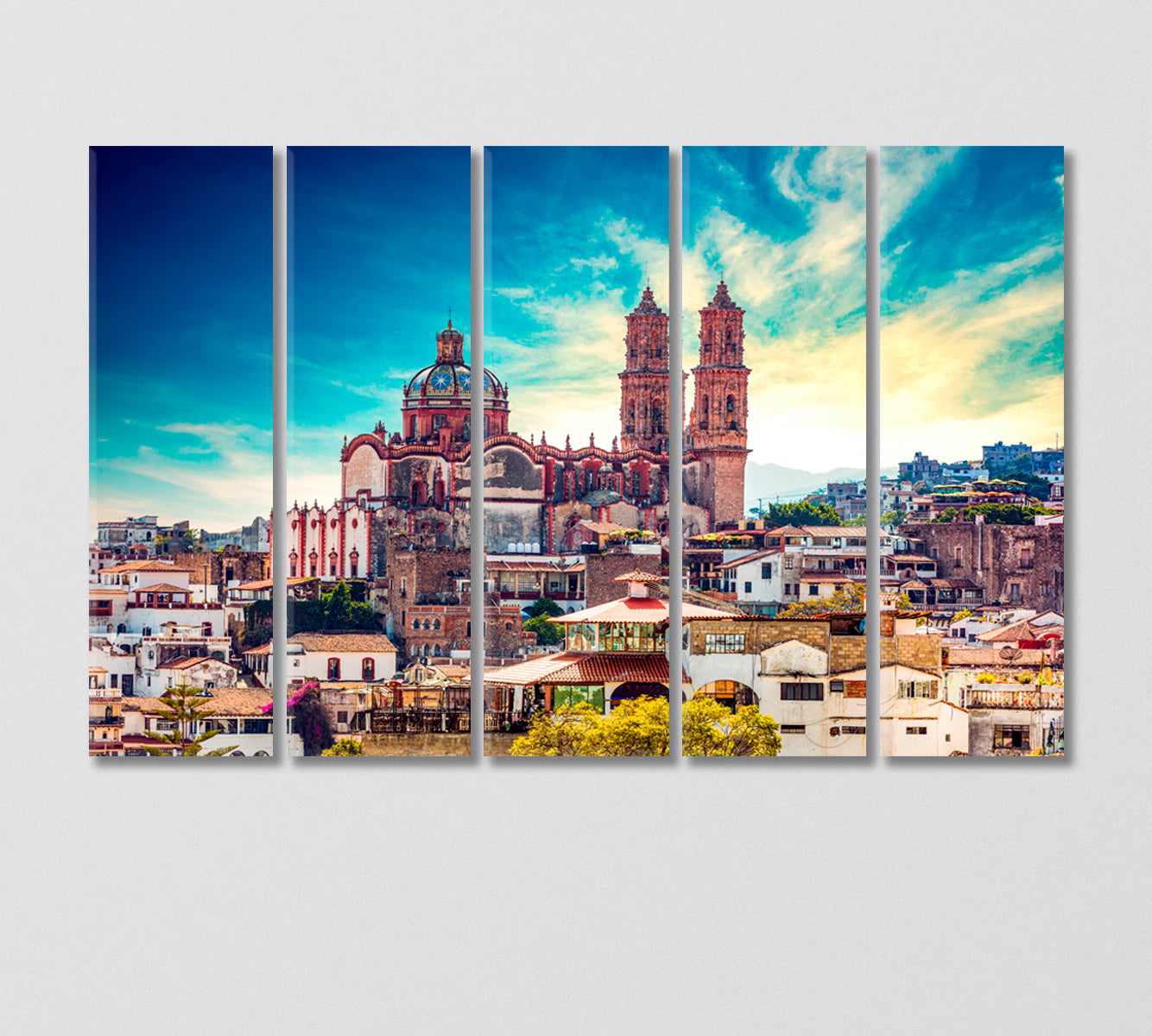 Santa Prisca Church in Taxco Mexico Canvas Print-Canvas Print-CetArt-5 Panels-36x24 inches-CetArt