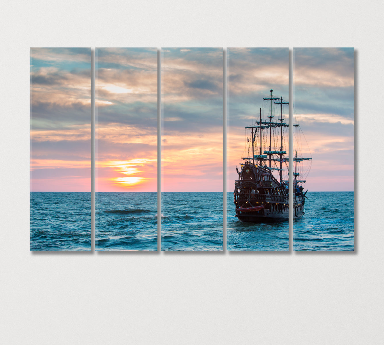 Old Ship in Sea at Sunset Canvas Print-Canvas Print-CetArt-5 Panels-36x24 inches-CetArt
