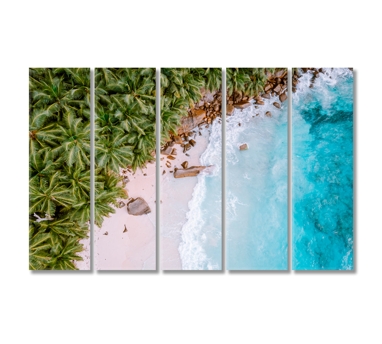 Seychelles Tropical Island Beach with Palm Trees Canvas Print-Canvas Print-CetArt-5 Panels-36x24 inches-CetArt