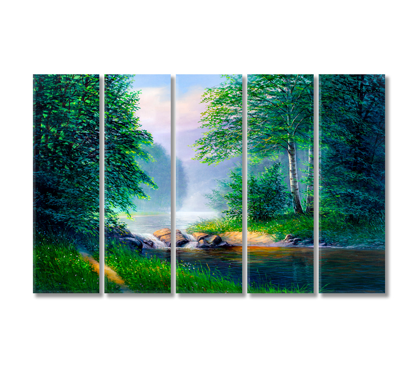 Beautiful Summer Forest with Waterfall Canvas Print-Canvas Print-CetArt-5 Panels-36x24 inches-CetArt