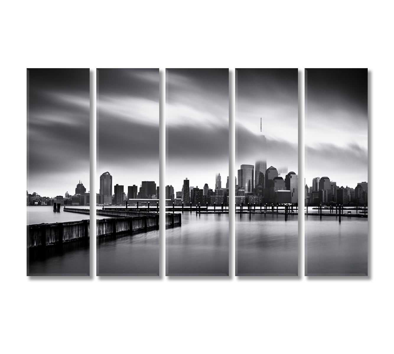 Lower Manhattan in Black and White Canvas Print-CetArt-5 Panels-36x24 inches-CetArt