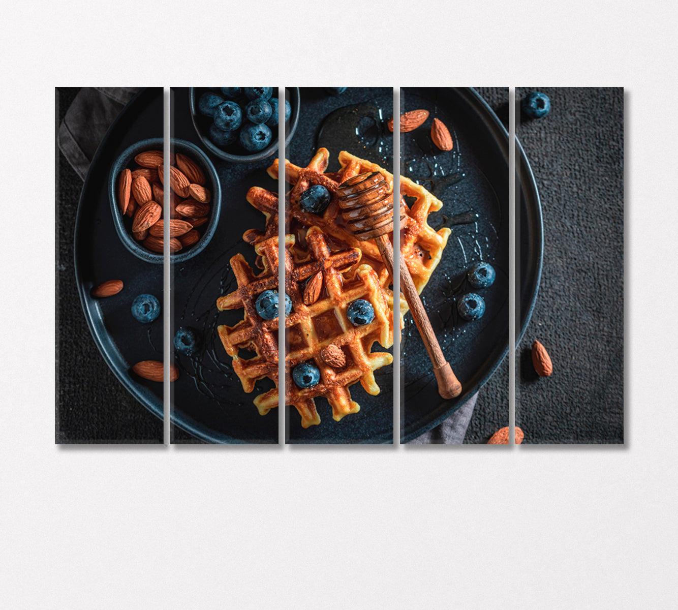Belgian Waffles with Blueberries Honey and Almonds Canvas Print-Canvas Print-CetArt-5 Panels-36x24 inches-CetArt
